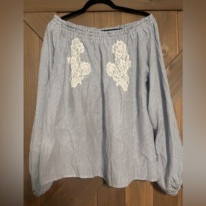 Gold Hawk Silk Top with Lace Embroidery Size Medium